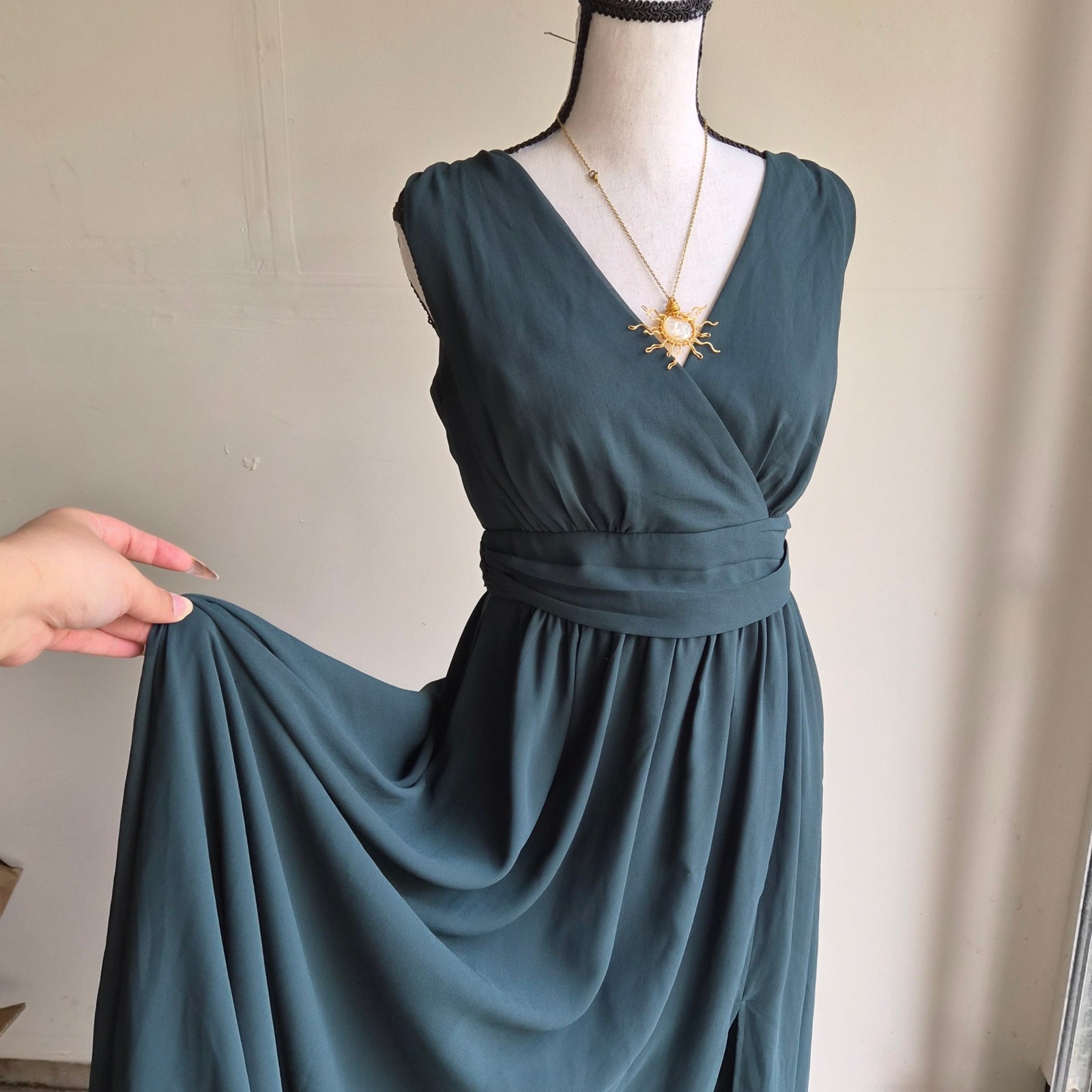 Lulus Maxi Dress Womens S Dark Forest Green Ethereal Whimsigoth Fairycore Formal